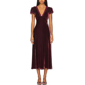Rixo Red Velvet Clarice Lace Maxi Dress Size 12/XL